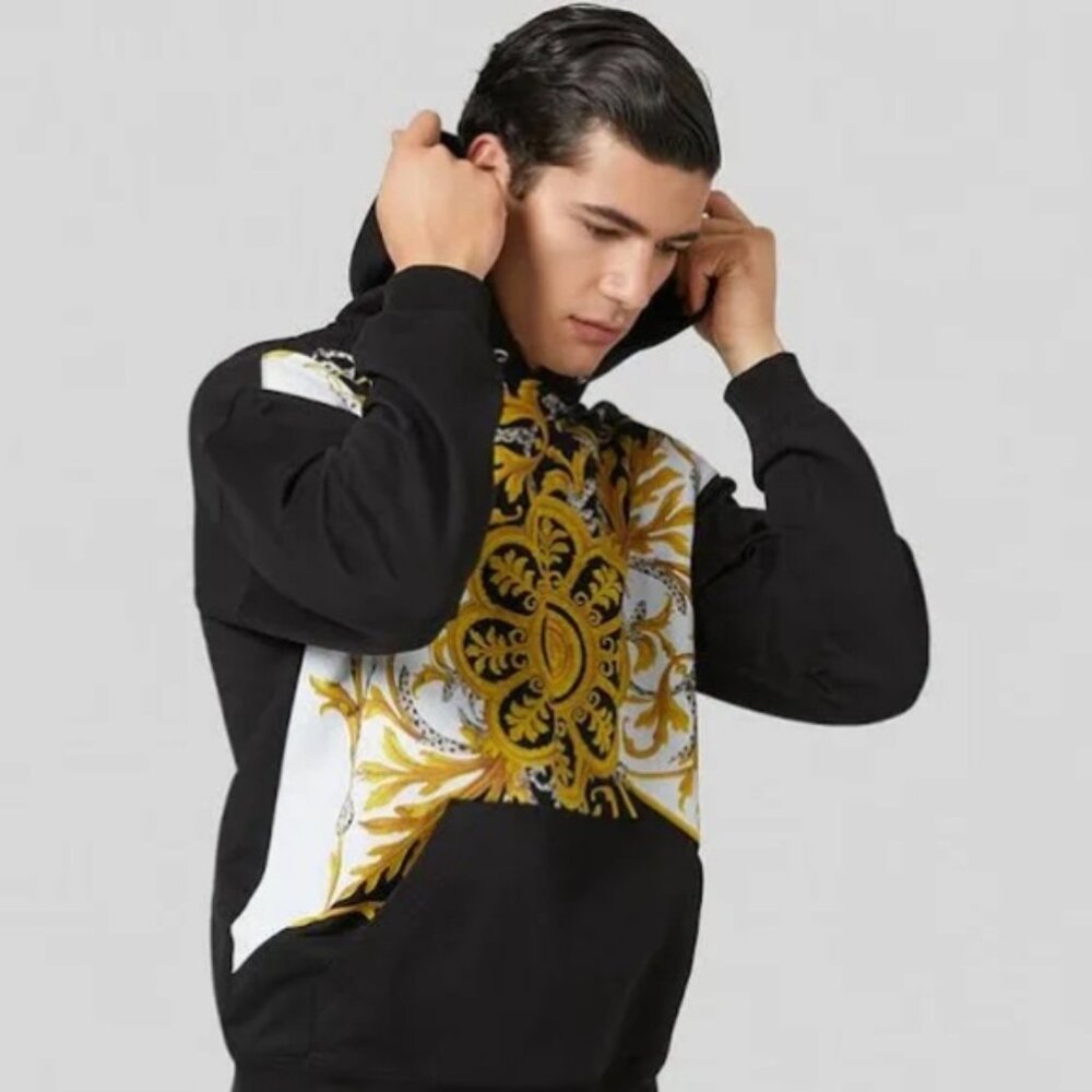 Versace Black and Gold Men's Baroque Hoodie